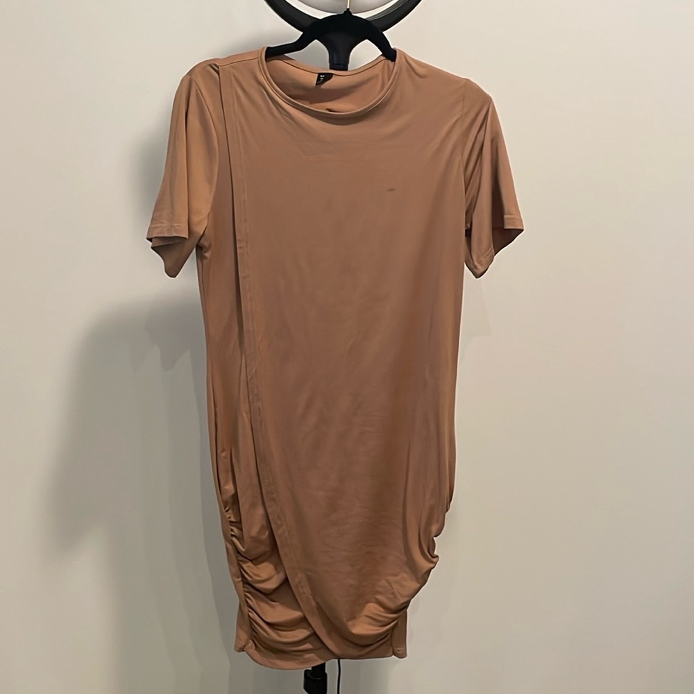 Large, mini dress, light brown nude color.